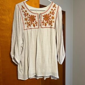 Elegant Cream Blouse with Orange Floral Embroidery